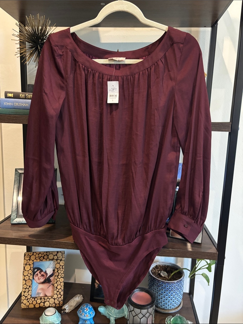 NWT Ann Taylor LOFT Burgundy Long Sleeve Bodysuit Small